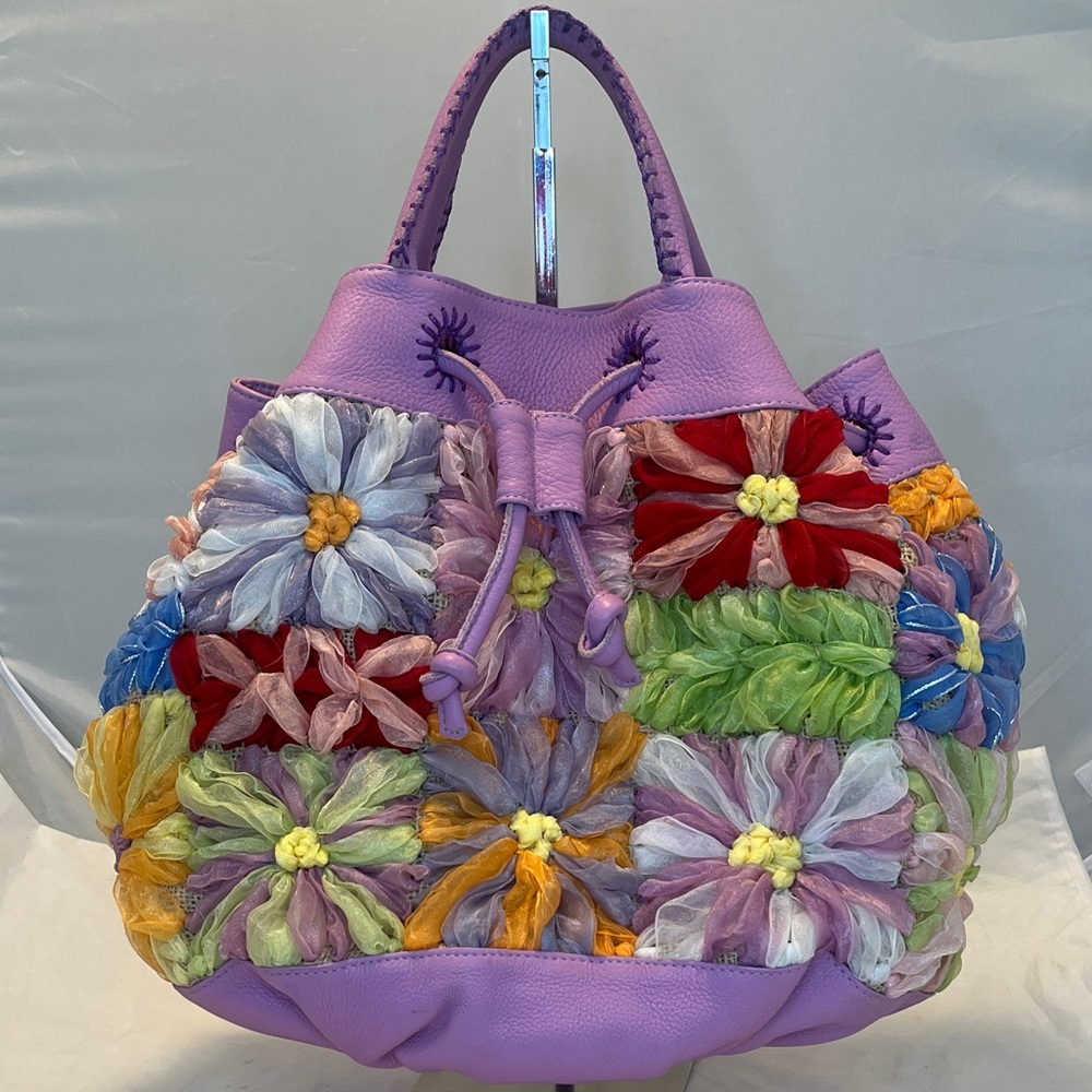 Carlos Falchi Floral Patchwork Purple Handbag